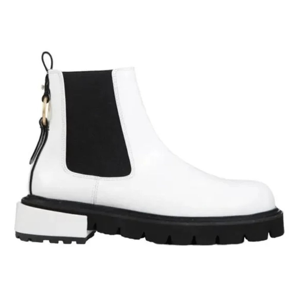 Frame Denim White and Black Chelsea Lug Ankle Boots with Heel Ring